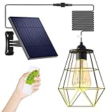 Ousam Led Solar Chandelier Outdoor with 16FT Cord Dusk to Dawn Solar Pendant Light Timer Remote Control Waterproof for Gazebo, Indoor, Yard, Playhouse (Lantern Plus)