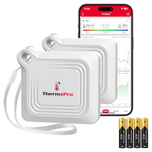Image of ThermoPro Bluetooth Hygrometer Thermometer for House, 260FT Temperature and Humidity Monitor, Remote App Control Humidity Temperature Sensor, 2-Year Data Storage Export for Greenhouse Room, 2 Pack