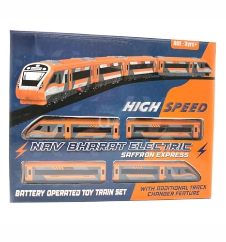 Image of Vande Bharat Express Bullet Train Toy for Kids Battery Operated with Tracks & Coaches, Electric Locomotive Model, Interlocking Railway Track & Track Changer Gift for Boys Girls