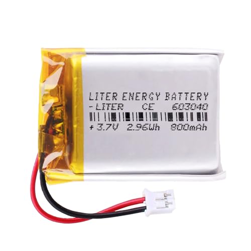 Batería 603040 LiPo 3.7V 800mAh 2.96Wh Recargable Conector PH2.0 (JST-PHR-02) Tipo B Litio: Asegúrese Que la polaridad del Dispositivo Coincide con la batería 42x30x6mm (PH2|800mAh|603040)