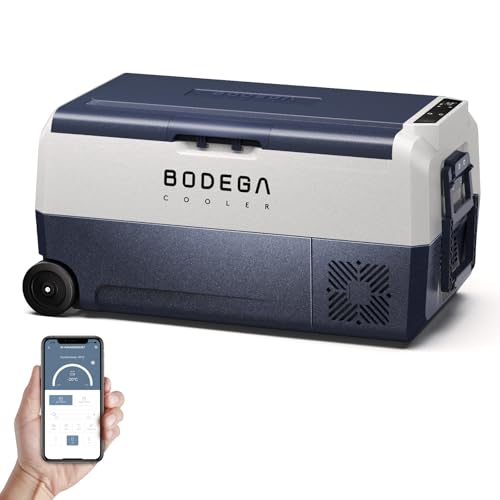 BODEGA BODEGACOOLER 12 Volt Portable Refrigerator,53 Quart Car Fridge Freezer Dual Zone APP Control,（50L）-4℉-68℉ RV Car Cooler 12/24V DC and 100-240V AC for Outdoor,Vehicles,Camping,Travel