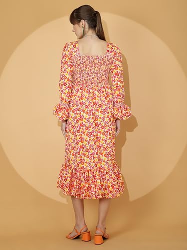 Image of Sheetal Associates Women's Casual Flared Sleeve Crepe Floral Fit and Flare Dress