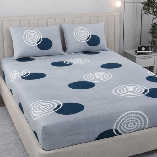 Image of Cotton Feel King Size Flat Bedsheet for Double Bed (90 x 100 Inches | 230 x 250 cm) with 2 Pillow Covers | Soft & Smooth Printed Bedsheet for Daily Use (Gray Gola, King Bed-90x100)