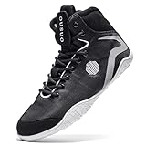 OUSUO Mens Boxing Shoes Wrestling Shoes High Top Fitness Sneakers Powerlifting Boots Zero Drop Sole Black&White 8
