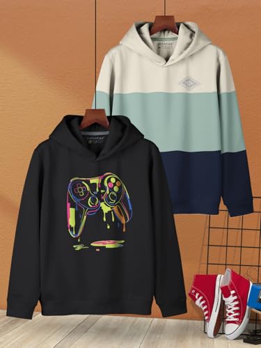 Image of HELLCAT Trendy Printed Cotton Blend Hoodie Sweatshirt for Boys - Pack of 2
