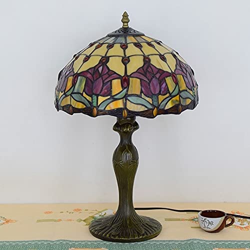 Blivuself Tiffany Lamp Stained Glass Lamp Red Tulip Bedroom Table Lamp Reading Desk Light For Bedside Living Room Office Dormitory Dining Room Decorate Gift 12X12X18 Include Light Bulb #TOP5