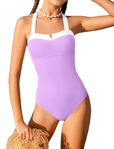 Image of Shallmu Girls One Piece Swimsuits Color Block Dual Crossback Straps with Cover Up Skirt Girl's Swimwear 9-16Y