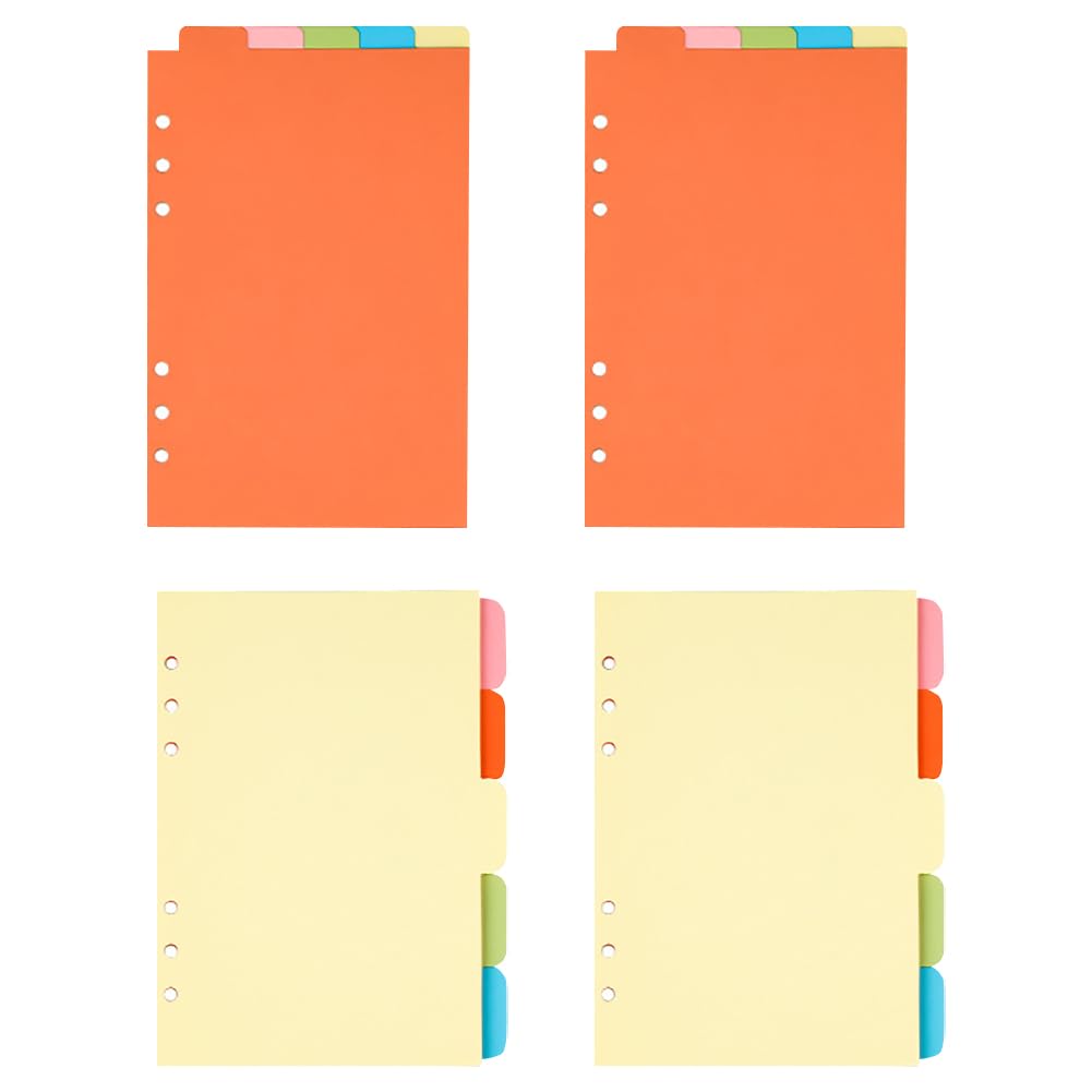 HugeDE 4 Sets Binder Dividers Vertical Horizontal Subject Dividers 6 Hole Punched Ring Binder Divider Colorful Section Index Dividers for Notepad A5