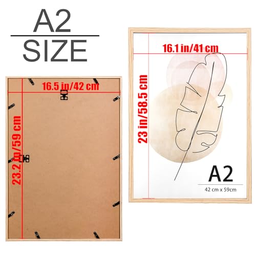 KAIWIN A2 Picture Frame Oak Set of 2, Wooden Poster Frame, A2 Picture Frames for Wall Mounting Display for Home, Office,Gallery,Holiday with Photos, Posters, Puzzles - Image 3