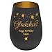 Produktbild Graviertes Windlicht Glückslicht - personalisierbar mit Wunschtext - Schwarz/Gold - Höhe 12 cm - Geschenk Teelichthalter Kerzenglas