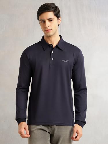 Image of Thomas Scott Men's Regular Fit Polo Performance T-Shirt | Viscose Rayon Fabric | Solid Knitted Polo Collar | Long Sleeves | Soft, Breathable & Comfortable Casual Wear for Men