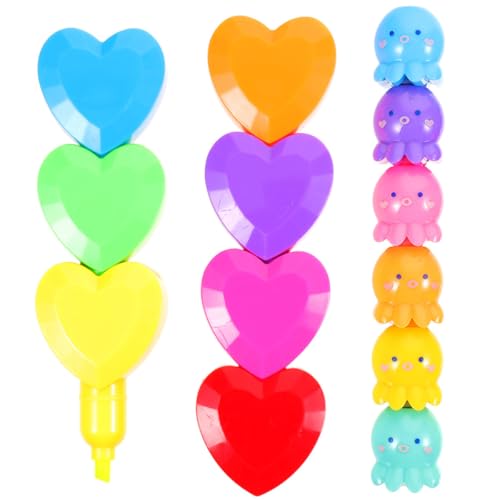 HAPINARY Rotuladores Fluorescentes de Pulpo 2 Piezas, Resaltadores de Dibujos Animados Multicolor para Estudiantes, Marcadores de Información Escolar Diseño Octópodo y Colores Brillantes