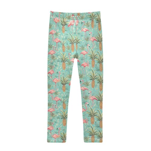 Wusikd Pink Flamingos Pineapples Girls' Leggings Toddler Doodles Palm Leaves Kids Yoga Pants Dance Active Tights 4T