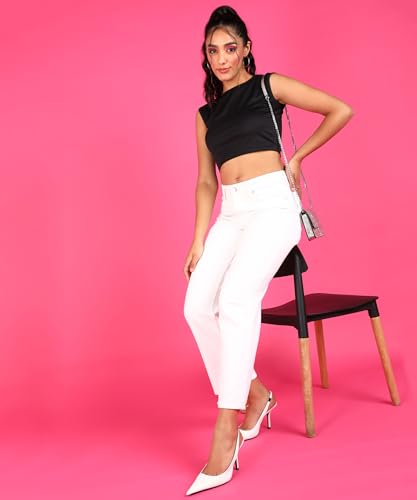 Image of POPWINGS Casual Self-Design Round-Neck Sleeveless Crop Top for Women || Summer Wear Crop Tops for Women || Stylish Western Regular Wear Women Crop Tops