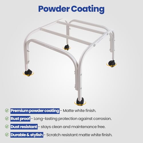 Image of Shop4Ever Cooler Stand | Heavy Duty Metal Adjustable Cooler Stand with 360 Rotating Wheels | Up to 120 KG Load Capacity | Rust-Resistant Base | Suitable for Room & Desert Coolers | White