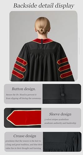 GradPlaza Unisex Deluxe Doctoral Gown Graduation Gown with Velvet and Gold Piping4