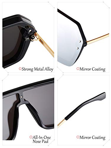 Weewooday 4 Pairs Siamese Sunglasses Mirror Flat Top Oversized Stylish Classic Rimless Sunglasses Eyewear for Women Men3