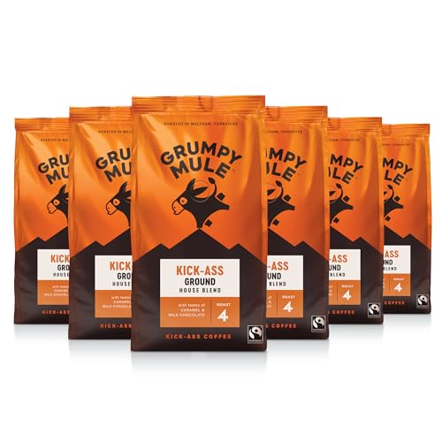 Grumpy Mule Kick-Ass House Blend Ground Coffee with notes of Caramel and Milk Chocolate 200g (Pack of 6 - Total 1.2kg)
