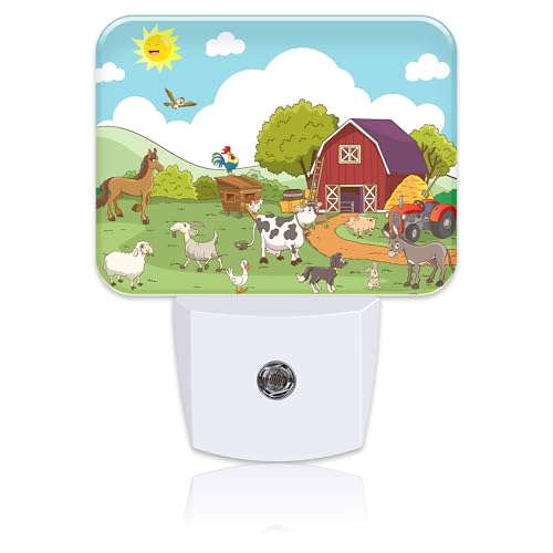 Image of Cartoon Farm Animals Night Light for Kids Girls Boys, Cute Farm Animals LED Night Light Plug into Wall with Dusk to Dawn Sensor for Room, Hallway, Kitchen, Bathroom, Stairs Decor