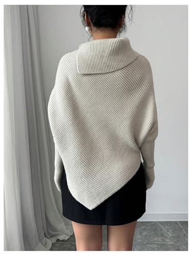 MakeMeChic Women's Turtleneck Cape Poncho Sweater Asymmetrical High Neck Fall Pullover Top2
