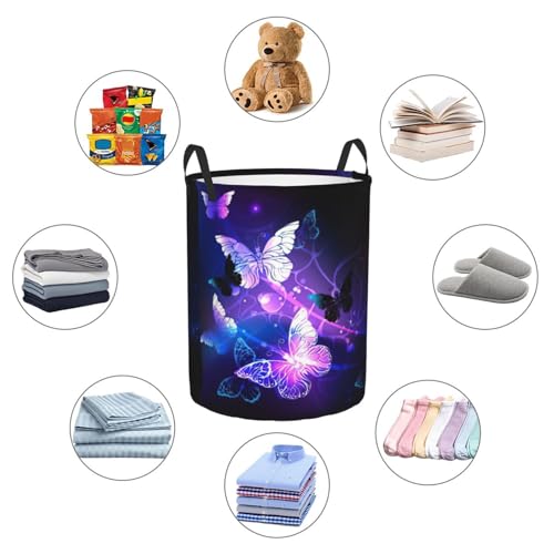 Panier à linge imperméable avec poignées sac à linge blanc et violet papillons