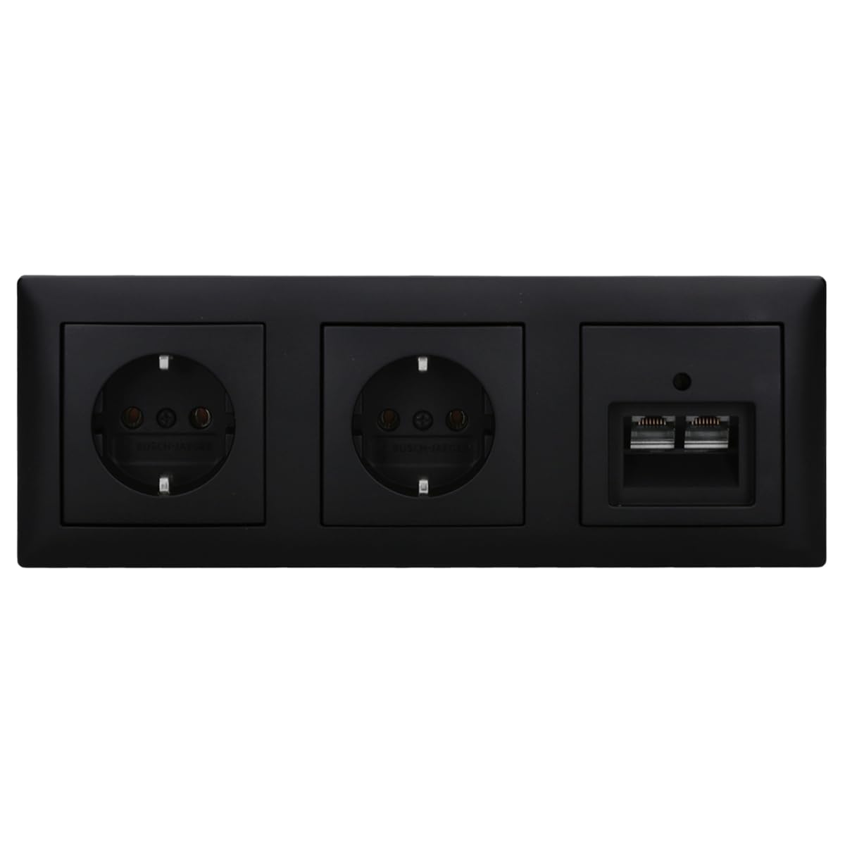 Busch-Jaeger Busch-balance SI Set: Rutenbeck Anschlussdose 136104070 UAE-Cat.6A iso-8/8 Up 0 mit Zentralscheibe 2-fach + 2x 20 EUC-915 Steckdose + 1723-915 3-fach Rahmen Schwarz Matt