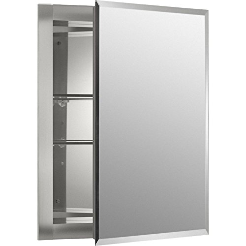 Kohler CB-CLR1620FS Frameless Bathroom Mirror Medicine Cabinet, Single Door, Rectangular Beveled Edge Frame, Bathroom Cabinet Mirror, Adjustable Shelves, 16 in. W x 20 in. H by Kohler - Used condition - US$111.51