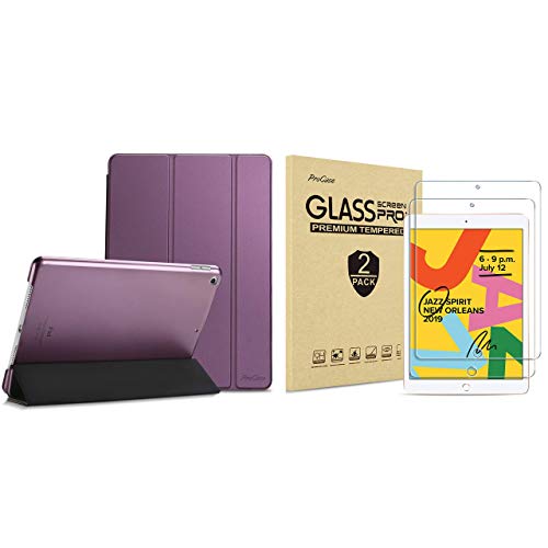 ProCase iPad 10.2 Case 2019 iPad 7th Generation Case (Purple) Bundle with 2 Pack iPad 10.2 7th Gen Tempered Glass Screen Protector