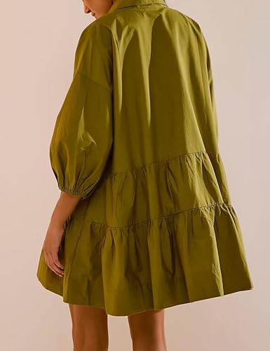 Image of Mingzhu Womens Summer Tiered Puff Sleeve Shirtdress Flowy A-line Babydoll Mini Dress