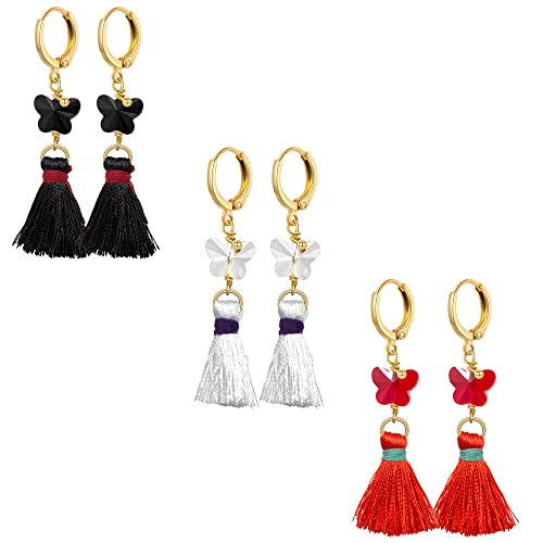 LrioPvy Colorful Tassel Earrings for Girls Fashion Tassel Hoop Earrings Tassel Drop Dangle Earrings for Women Teen Girls
