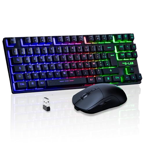 G-Lab Oxygen EX Combo - Teclado y ratón inalámbrico para gaming con LED RGB, formato TKL, diseño español, 3200 DPI - PC/PS4/PS5