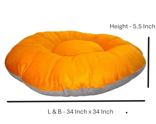 Image of The Pets Company Calming Dog & Cat Bed | Soft Fluffy Donut Reversible, Washable Pet Bed for Puppies | Cozy Plush Anti-Anxiety Cushion |, (L-34 Inch x B-34 Inch x H-5.5 Inch), Orange & Grey-Large