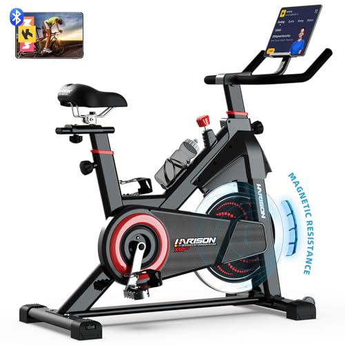 HARISON Magnetic Exercise Bike with Bluetooth, Stationary Bikes for Home with Tablet Holder & Comfortable Seat Cushion, 350lbs Capacity