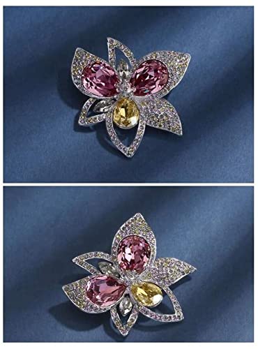Broche de Flor para Mujer, Elemento de Cristal de aleación, Utilizado para Bodas, Bailes, Caja de Regalo de 5x4,8 cm(Color:Pink)
