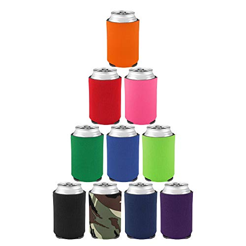 Image of Assorted Collapsible Can Coolers Set of 10, Bulk Pack - Keeps Your Drink Cold, Great for Beer, Soda and other Beverages - Assorted