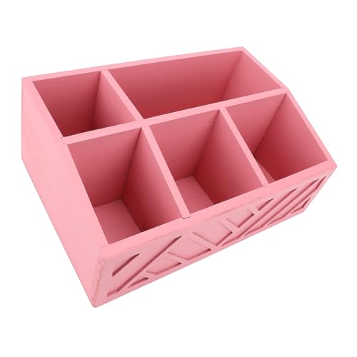 Tea Bag Organizer, 5 Compartments Wooden Tea Bag Holder for Beverage Supplies, Sugar, Sweeteners, Individual Packets, Mini Countertop Divided Tea Storage Accessories (Pink)
