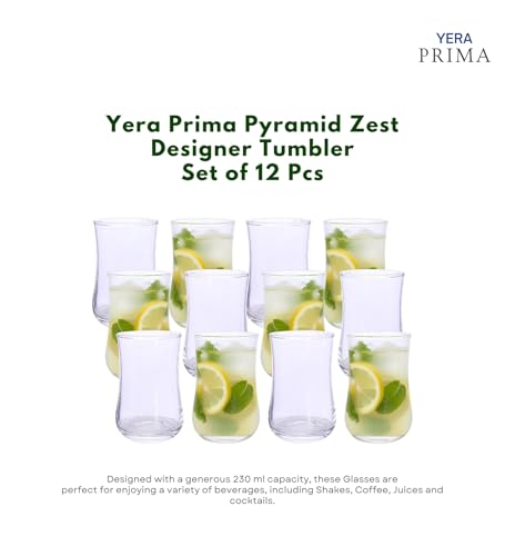 Image of Yera Prima Bonn Zest Designer Tumbler Set of 12, 230 ml Each Transparent | Hot & Cold Drinks, Juice, Cocktail, Milkshake, Smoothie | Ideal for Home, Party, Restaurant, Gifting | Special Occasions