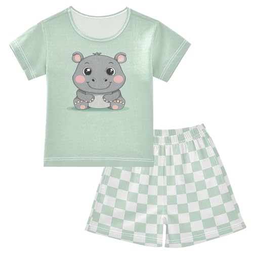 Checkerboard Plaid Cartoon Pajama Set Short Sleeve Pajamas Shorts Sets Cotton PJS 2 Piece Clothes Set 5Y