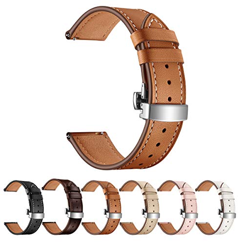 SEURE 時計バンドはSamsung Gear SPORT Galaxy Watch Active と互換性があり バタフライバックル本革時計バンド 20mm クイックリリース時計バンド 42mm スマートウォッチ交換用ストラップ