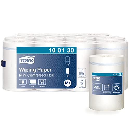 Tork 100130 Papel de secado Advanced de 1 capa compatible con el sistema de alimentación central pequeño M1, blanco, 11 rollos x 120m