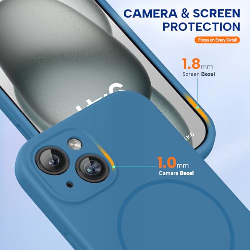 Image of Miracase Magnetic for iPhone 15 Plus Case, [Soft Anti-Scratch Microfiber Lining], Compatible with MagSafe, Liquid Silicone Shockproof Drop Protection Phone Case for 15 Plus, Capri Blue
