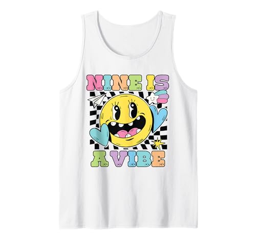 Nine Is A Vibe, 9. Geburtstag, fetziges lächelndes Gesicht, für Jungen und Mädchen Tank Top