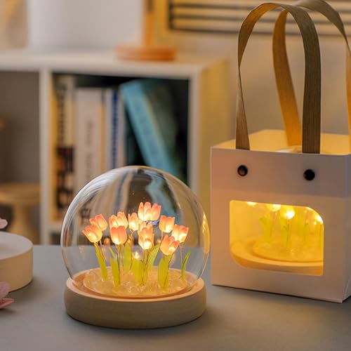 Image of Pretty 20 Tulips Lamps Flower Night Light Cute Bedroom Decor Aesthetic Unique Gifts for Women - Battery Powered (not Included)