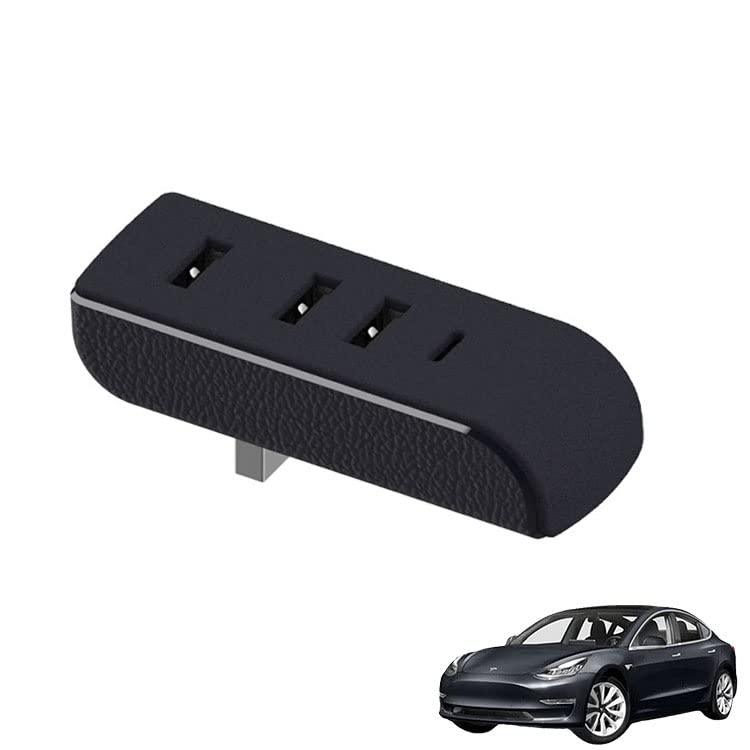 Boîte à gants Tesla organisée grâce au hub USB 4 en 1 pour brancher la Dashcam
