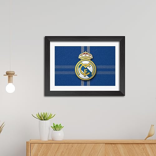 Image of TenorArts Real Madrid Football Club Poster 3D Leather Textured Logo Laminated Photo Frame Painting with Matt Finish Black Textures(12 inches x 9inches)