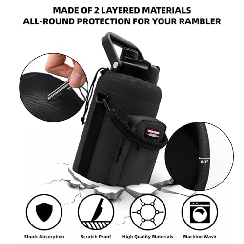 NATURE PIONEOR Neoprene Insulated Water Bottle Holder with Shoulder Strap for Half Gallon 64OZ / One Gallon 128OZ Sports Water Jugs Bottles, Carrier/Pouch Sleeve for Outdoor Camping, Hiking, Fishing