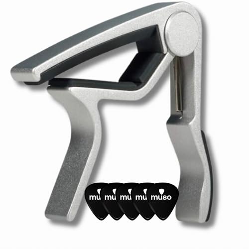 MUSO PRO Guitar Capo for Acoustic and Electric Guitars with 5 Picks for Free (Silver)