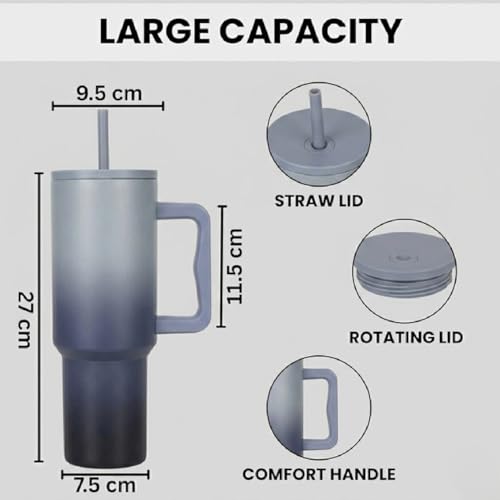 Image of CYNVEXA Tumbler with lid and Straw 1200ML Cup Stainless Steel Vacuum Insulated Tumbler for Water, Iced Tea or Coffee 1.2L Office Gym Travelling (Stone Wash)