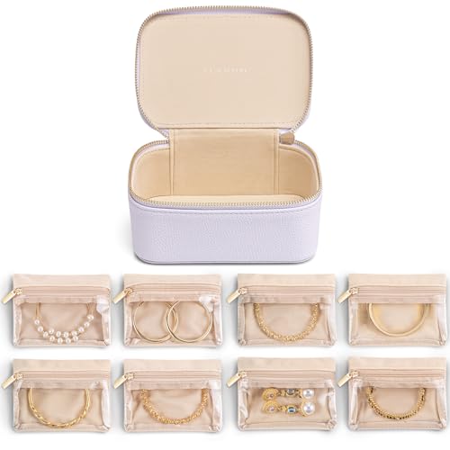 Vlando Travel Jewelry Case with 8 Velvet Jewelry Bags Travel Jewelry Storage Box Jewelry Organizer for Necklace Rings Earrings Teen Girls Gifts Trendy