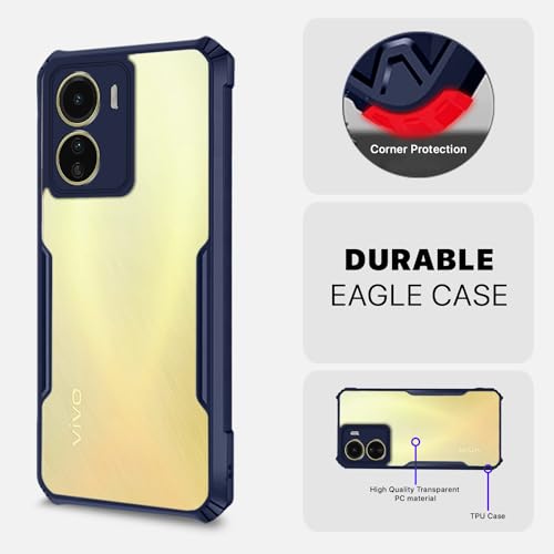 Image of Pikkme Vivo Y16 Back Cover | Crystal Clear Transparent Back | Ultra Hybrid | Full Camera Protection | Raised Edge | Bumper Back Case (Blue)